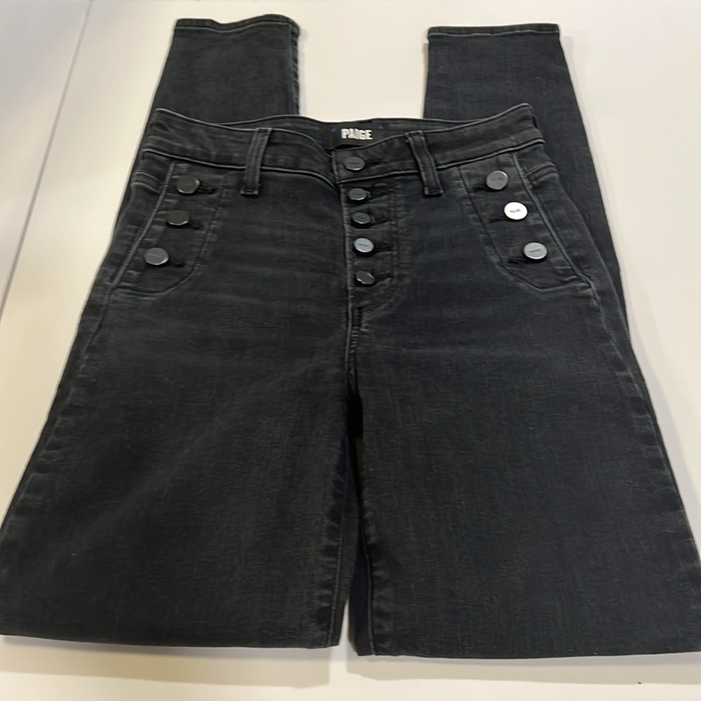 PAIGE - Charcoal‎ Button-Fly Jeans, Emmie skinny